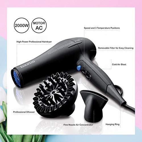Taurus Fashion Professional 2100 - Secador de pelo (2000 W, 2 velocidades y 3 temperaturas) Pasa el ratón por encima de la imagen para ampliarla