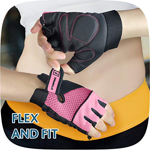 TAVIALO Guantes de Fitness para Mujer S (13-16 cm), Color Rosa/Negro, Guantes de Gimnasio Mujer para Crossfit Bodybuilding Bicicleta Entrenamiento Deporte. Palma en Piel, Dorso Transpirable