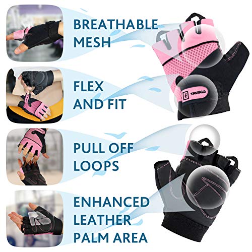 TAVIALO Guantes de Fitness para Mujer S (13-16 cm), Color Rosa/Negro, Guantes de Gimnasio Mujer para Crossfit Bodybuilding Bicicleta Entrenamiento Deporte. Palma en Piel, Dorso Transpirable TAVIALO Guantes de Fitness para Mujer S (13-16 cm), Color Rosa/Negro, Guantes de Gimnasio Mujer para Crossfit Bodybuilding Bicicleta Entrenamiento Deporte. Palma en Piel, Dorso Transpirable
