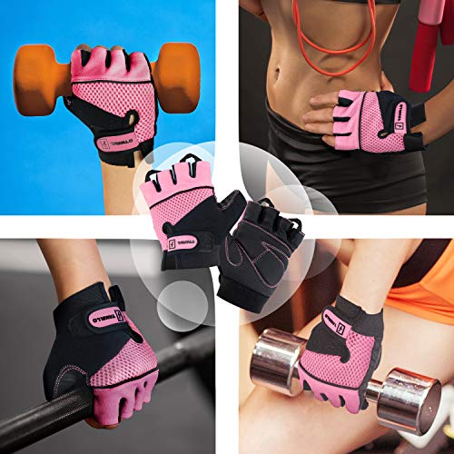 TAVIALO Guantes de Fitness para Mujer S (13-16 cm), Color Rosa/Negro, Guantes de Gimnasio Mujer para Crossfit Bodybuilding Bicicleta Entrenamiento Deporte. Palma en Piel, Dorso Transpirable