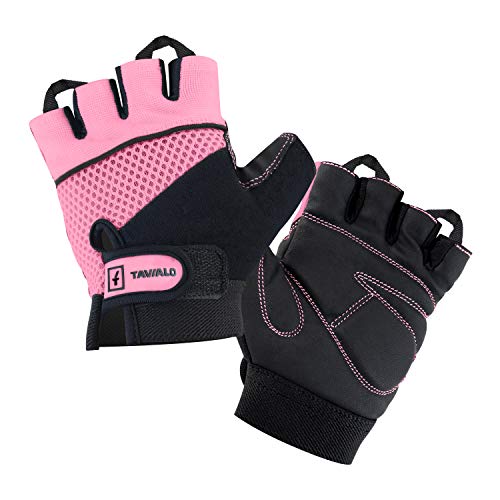 TAVIALO Guantes de Fitness para Mujer S (13-16 cm), Color Rosa/Negro, Guantes de Gimnasio Mujer para Crossfit Bodybuilding Bicicleta Entrenamiento Deporte. Palma en Piel, Dorso Transpirable