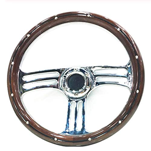 TAYDMEO 340mm clásico de Madera Volante Carreras Coche Cromo Plata habló Vendimia clásico Madera Grano Volante