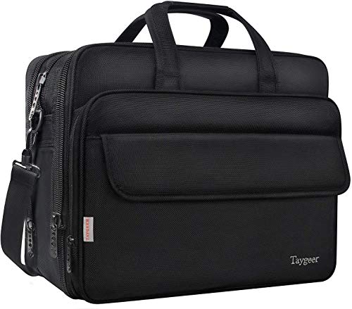 Taygeer Maletin Portatil 17 Pulgadas Elegante Maletin Ordenador Portatil Extensible Maletin para Portatil Portadocumentos Maletin Profesora Hombre Mujer para Trabajo Viaje Universidad - Negro