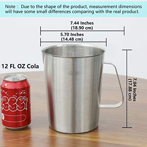Taza de medir, Newness Jarra de leche de acero inoxidable, [Actualizado, 3 escalas de medida, incluyendo Cup, ML, Ounce] leche espuma jarra, 2000 ML (64 OZ, 8 Cup)