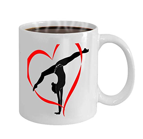 Tazas de cerámica Lsjuee, taza de té de 11 onzas, logotipo de gimnasia blanca, silueta de mujer acrobática perfecta