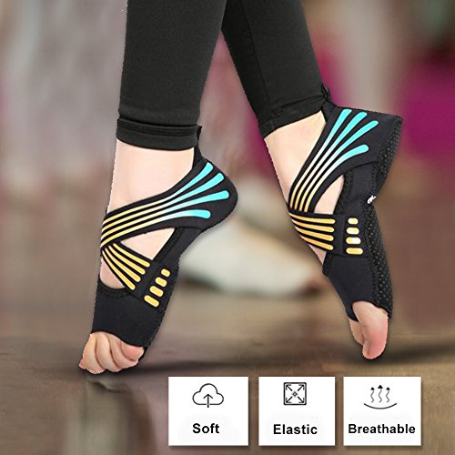 Tbest Calcetines de yoga antideslizantes para mujeres, calcetines de yoga pilates Calcetines de agarre de yoga con puños antideslizantes Zapatos de entrenamiento de baile con dedos para ball