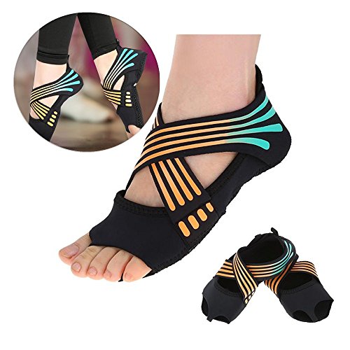 Tbest Calcetines de yoga antideslizantes para mujeres, calcetines de yoga pilates Calcetines de agarre de yoga con puños antideslizantes Zapatos de entrenamiento de baile con dedos para ball