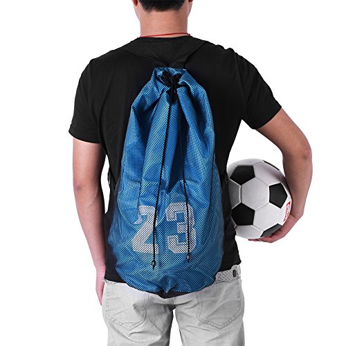 Tbest Mochila con Cordón Baloncesto Fútbol ,Bolsa con Cordón Bolsa de Pelota de Malla Bolsa de Gimnasio Entrenamiento Ejercicio de Malla Mochila Bolso con Lazo para Deportes Baloncesto Fútbol(azul)