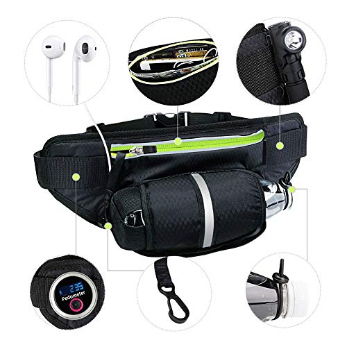 Tcare 1 Unids Cintura Correr Bolsa con Deportes Botella de Agua Holder Hombres Mujeres Correa Cinturón Bolsa Impermeable Paquete Gimnasio Fitness Run Bolsa (Negro)