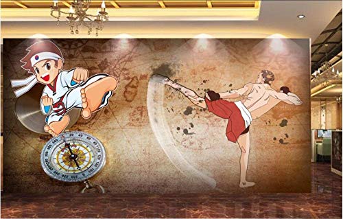 TDYNJJ Mural Papel Tapiz De Murales De Pared - Gimnasio De Taekwondo De Dibujos Animados Retro - Papel Tapiz Mural Personalizado 3D Mural Fotográfico Tv Sofá Decoración