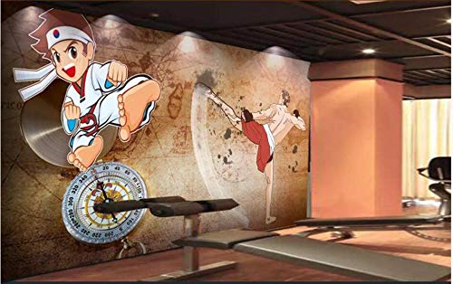 TDYNJJ Mural Papel Tapiz De Murales De Pared - Gimnasio De Taekwondo De Dibujos Animados Retro - Papel Tapiz Mural Personalizado 3D Mural Fotográfico Tv Sofá Decoración