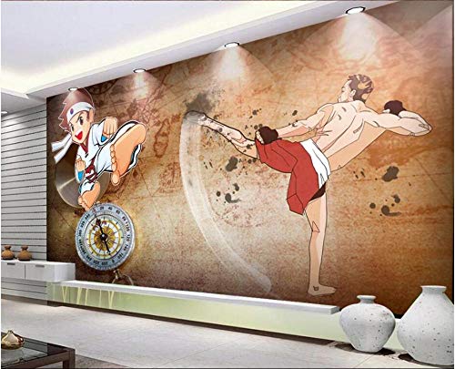 TDYNJJ Mural Papel Tapiz De Murales De Pared - Gimnasio De Taekwondo De Dibujos Animados Retro - Papel Tapiz Mural Personalizado 3D Mural Fotográfico Tv Sofá Decoración