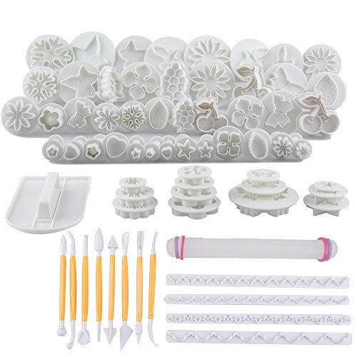 Tebery 21 juegos/68 piezas Kit de herramientas para decoración de pasteles, herramientas de modelado caseras para fondant Cake Cookie Cutter Moldes de azúcar decoración de glaseado