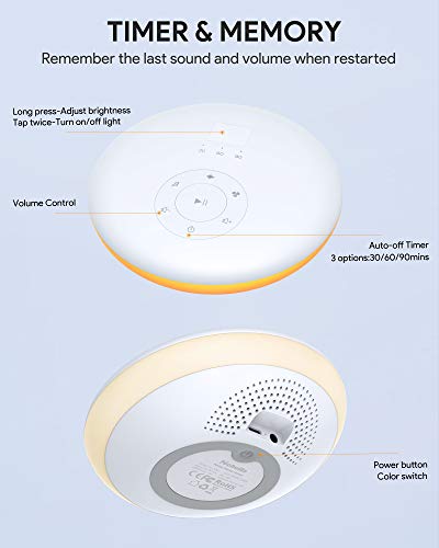 Techvilla MáQuina De Ruido Blanco Con 24 Relajantes Sonidos Naturales, Luz Nocturna Bebé, FuncióN De Temporizador y Memoria Para El SueñO De Adultos, MáQuina De Ruido Blanco PortáTil Para Viajes