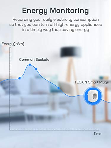 TECKIN Enchufe Inteligente, 16A 3680W Enchufe WiFi Con Monitor de Energía, Compatible con Alexa & Google Home, Enchufe con Control Remoto y Función de Temporizado, Enchufes Inteligentes 2 Packs