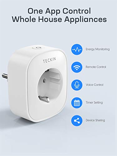 TECKIN Enchufe Inteligente, 16A 3680W Enchufe WiFi Con Monitor de Energía, Compatible con Alexa & Google Home, Enchufe con Control Remoto y Función de Temporizado, Enchufes Inteligentes 2 Packs