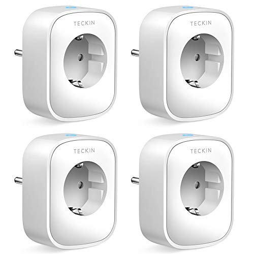 TECKIN Enchufe Inteligente, 16A 3680W Enchufe WiFi Con Monitor de Energía, Compatible con Alexa & Google Home, Enchufe con Control Remoto y Función de Temporizado, Tomas de corriente alterna 4 Packs