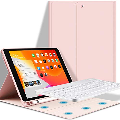 Teclado iPad 10.2 Funda, Funda con Teclado para iPad 10.2 (2019 7 Gen)/(2020 8 Gen) con Ranura de Lápiz -Teclado Bluetooth Inalámbrico Desmontable