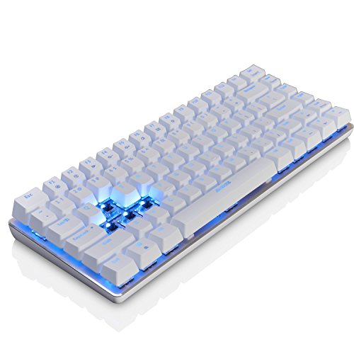 Teclado mecánico AK33 de Lexon tech, teclado para juegos con cable USB con retroiluminación LED azul, teclado compactos de 82 teclas, interruptores azul , mecanógrafos y jugadores de juegos (blanco)