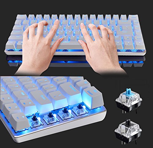 Teclado mecánico AK33 de Lexon tech, teclado para juegos con cable USB con retroiluminación LED azul, teclado compactos de 82 teclas, interruptores azul , mecanógrafos y jugadores de juegos (blanco)