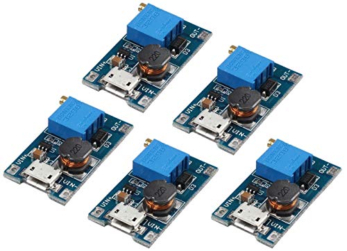 TECNOIOT 5pcs 2A Booster DC-DC Step-up 2/24V to 5/12/28V Micro USB MT3608 Replace XL6009