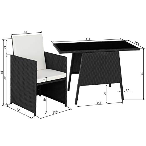 TecTake 800682 - Conjunto de Muebles de Jardín 2+1, Trenzado de Polirratán, Incluye Tornillos de Acero Inoxidable (Negro | No. 403096)