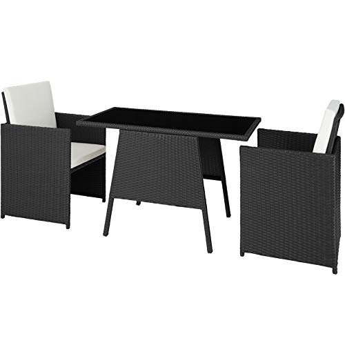 TecTake 800682 - Conjunto de Muebles de Jardín 2+1, Trenzado de Polirratán, Incluye Tornillos de Acero Inoxidable (Negro | No. 403096)