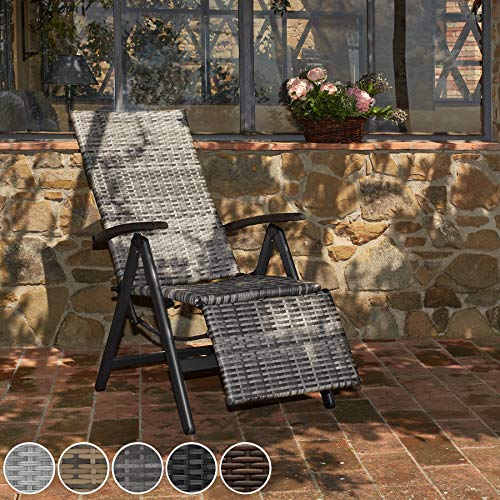 TecTake 800720 Sillón con Reposapies & Reposabrazos, Asiento Trenzado en Poliratán, Ideal Jardín Terraza Exterior Interior, 76x57,5x113 cm - Disponible en Diversos Colores (Negro | No. 403218)