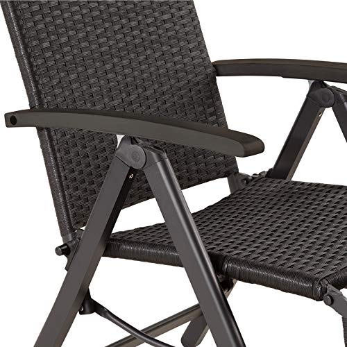 TecTake 800720 Sillón con Reposapies & Reposabrazos, Asiento Trenzado en Poliratán, Ideal Jardín Terraza Exterior Interior, 76x57,5x113 cm - Disponible en Diversos Colores (Negro | No. 403218)