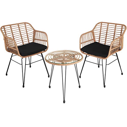 TecTake 800802 Conjunto de jardín, Mobiliario Exterior con Trenzado de poliratán, Juego de Muebles para la terraza, Set de Mesa y sillas de ratán sintético para el Patio (imitación Madera) TecTake 800802 Conjunto de jardín, Mobiliario Exterior con Trenzado de poliratán, Juego de Muebles para la terraza, Set de Mesa y sillas de ratán sintético para el Patio (imitación Madera)
