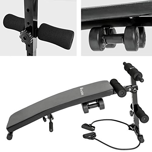 TecTake Banco de musculación - Dimensiones totales: Aprox. 129 x 70 x 55 cm - Plegable Negro + 2 expansor Cuerdas + 2 Deporte Pesas TecTake Banco de musculación - Dimensiones totales: Aprox. 129 x 70 x 55 cm - Plegable Negro + 2 expansor Cuerdas + 2 Deporte Pesas
