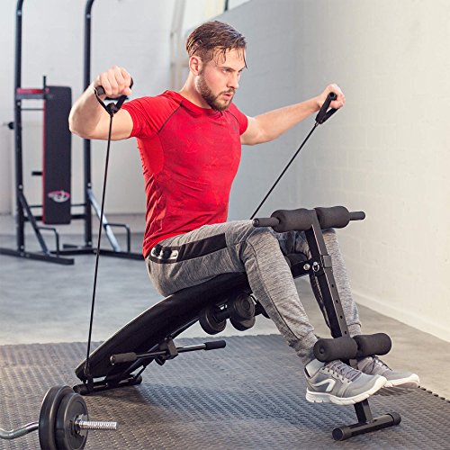 TecTake Banco de musculación - Dimensiones totales: Aprox. 129 x 70 x 55 cm - Plegable Negro + 2 expansor Cuerdas + 2 Deporte Pesas TecTake Banco de musculación - Dimensiones totales: Aprox. 129 x 70 x 55 cm - Plegable Negro + 2 expansor Cuerdas + 2 Deporte Pesas