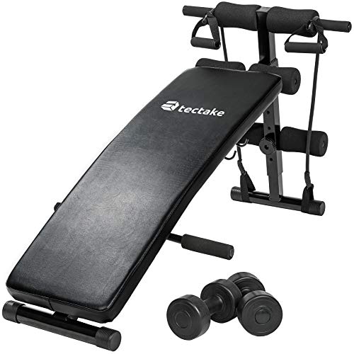 TecTake Banco de musculación - Dimensiones totales: Aprox. 129 x 70 x 55 cm - Plegable Negro + 2 expansor Cuerdas + 2 Deporte Pesas TecTake Banco de musculación - Dimensiones totales: Aprox. 129 x 70 x 55 cm - Plegable Negro + 2 expansor Cuerdas + 2 Deporte Pesas