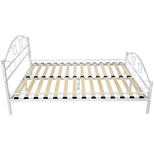 TecTake Cama de Metal Estructura con somier - Varios Modelos - (140x200cm, Blanco)