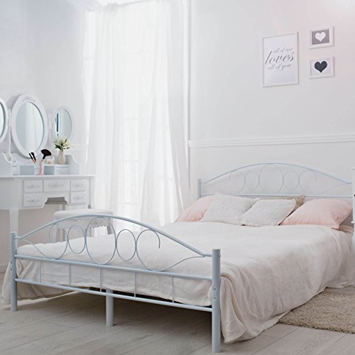 TecTake Cama de Metal Estructura con somier - Varios Modelos - (140x200cm, Blanco)