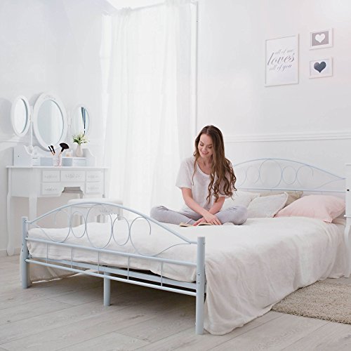 TecTake Cama de Metal Estructura con somier - Varios Modelos - (140x200cm, Blanco)