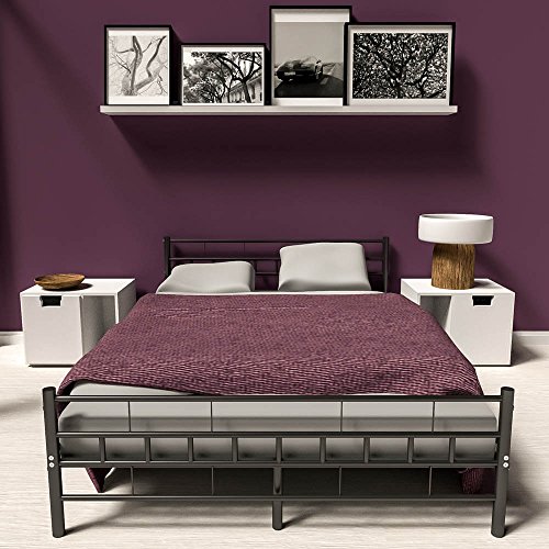 TecTake Cama de Metal Estructura con somier - Varios Modelos - (140x200cm, Negro)