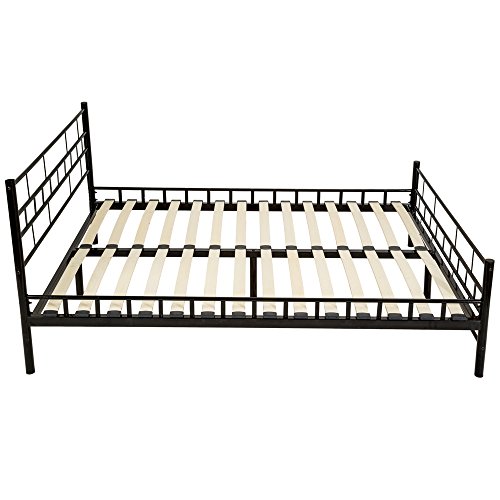 TecTake Cama de Metal Estructura con somier - Varios Modelos - (140x200cm, Negro)