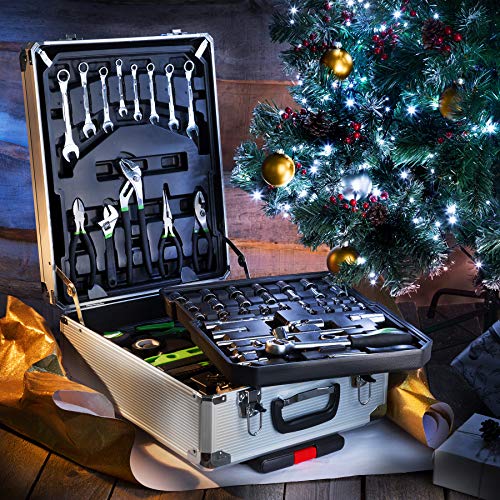 TecTake Maletín con herramientas de aluminio con 899pc piezas maleta trolley caja | Mango telescópico | Ruedas de fácil desplazamiento