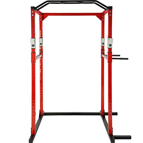 TecTake Multiestación de Fitness para Entrenamiento | 2 puntales de Seguridad macizos | Barras de dips acoplables Modelos (Rojo Negro | No. 402739)