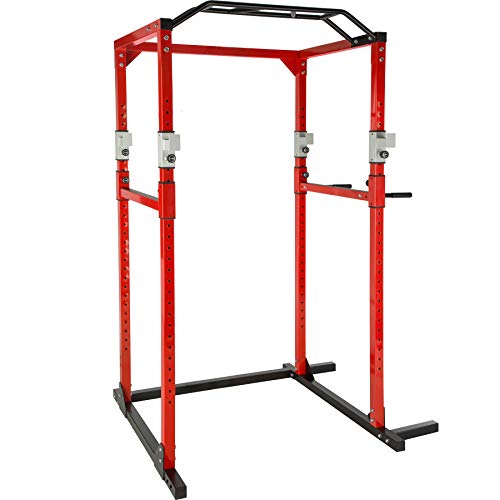 TecTake Multiestación de Fitness para Entrenamiento | 2 puntales de Seguridad macizos | Barras de dips acoplables Modelos (Rojo Negro | No. 402739)