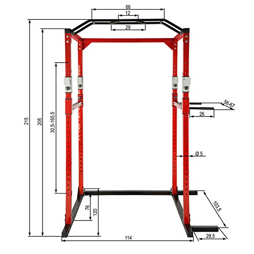 TecTake Multiestación de Fitness para Entrenamiento | 2 puntales de Seguridad macizos | Barras de dips acoplables Modelos (Rojo Negro | No. 402739)