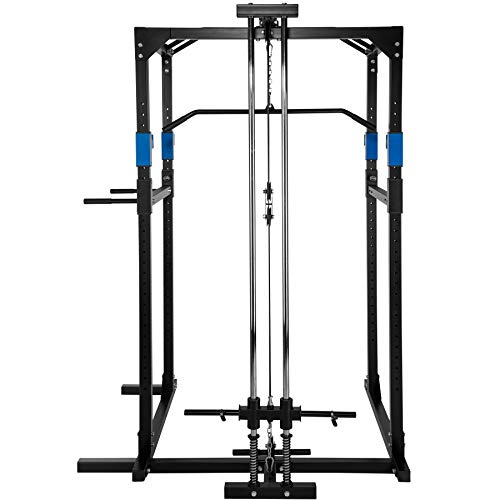 TecTake Multiestación de Fitness para Entrenamiento | 2 puntales de Seguridad macizos | Poleas para Barras de Flexiones Inferiores y Superiores Modelos (Azul Negro Lat | No. 402598)