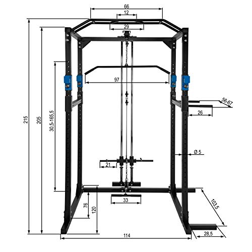 TecTake Multiestación de Fitness para Entrenamiento | 2 puntales de Seguridad macizos | Poleas para Barras de Flexiones Inferiores y Superiores Modelos (Azul Negro Lat | No. 402598)