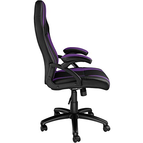 TecTake Silla de Oficina, Estética Deportiva, Asiento para PC Ordenador, Sillón Acolchado, Ergonómica, Ajustable en Altura, Despacho Racing Gaming (Negro-Lila)