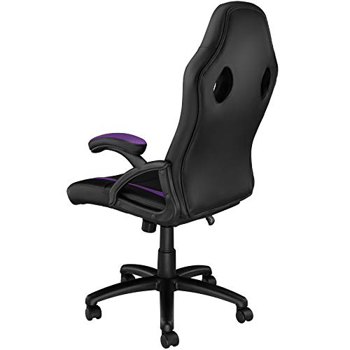 TecTake Silla de Oficina, Estética Deportiva, Asiento para PC Ordenador, Sillón Acolchado, Ergonómica, Ajustable en Altura, Despacho Racing Gaming (Negro-Lila)