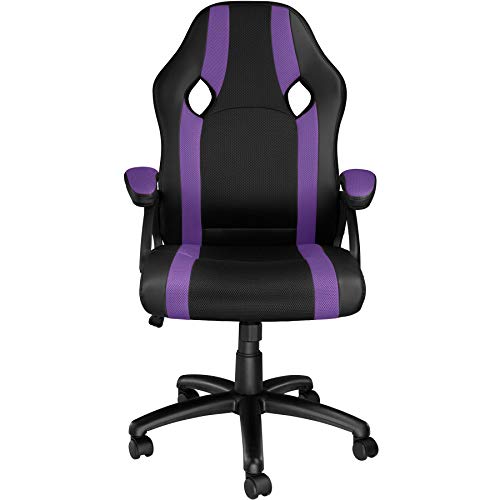 TecTake Silla de Oficina, Estética Deportiva, Asiento para PC Ordenador, Sillón Acolchado, Ergonómica, Ajustable en Altura, Despacho Racing Gaming (Negro-Lila)