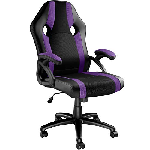 TecTake Silla de Oficina, Estética Deportiva, Asiento para PC Ordenador, Sillón Acolchado, Ergonómica, Ajustable en Altura, Despacho Racing Gaming (Negro-Lila)