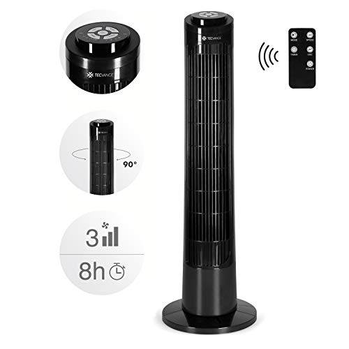 Tecvance TV-0778 Ventilador de Torre con Mando a Distancia-Extra Silencioso y Oscilante 90 ° -3 Niveles de Velocidad y Temporizador – Negro, 1 unidad