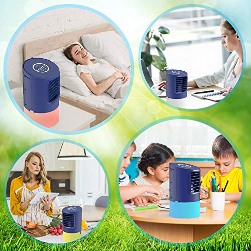 TedGem Ventilador Aire Acondicionado Portatil, Aire Acondicionado Pequeño Air Cooler, 4 en 1 Enfriador de Aire, Ventilador Humidificador, 7 Luces LED, 3 Velocidades, para el Hogar y la Oficina (Azul)